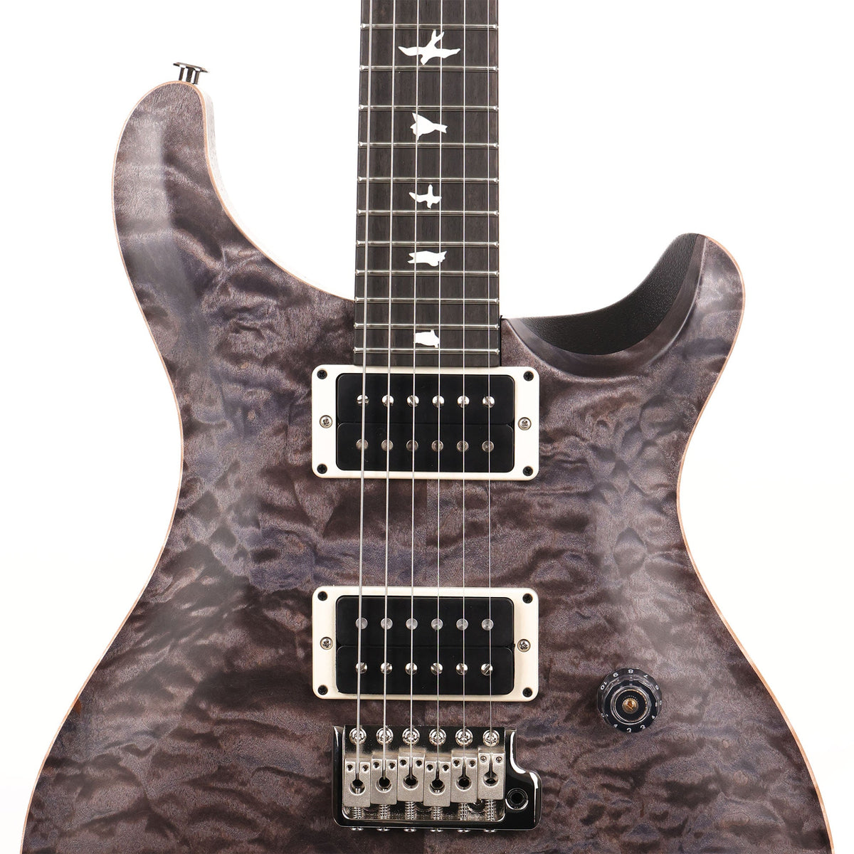 PRS Wood Library CE24 Satin Quilt Top Music Zoo Exclusive Faded Grey Black Purple Burst — 6