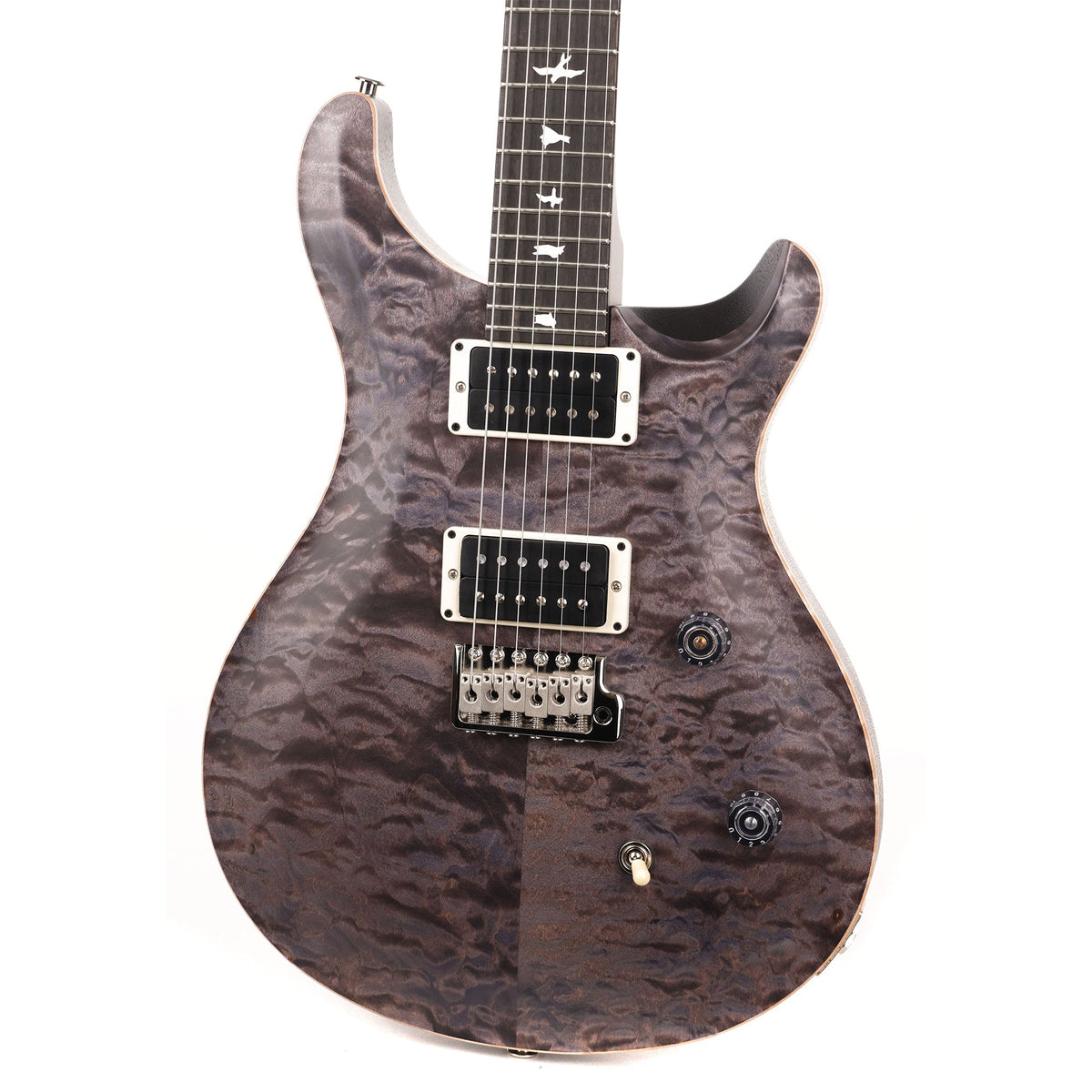 PRS Wood Library CE24 Satin Quilt Top Music Zoo Exclusive Faded Grey Black Purple Burst — 7