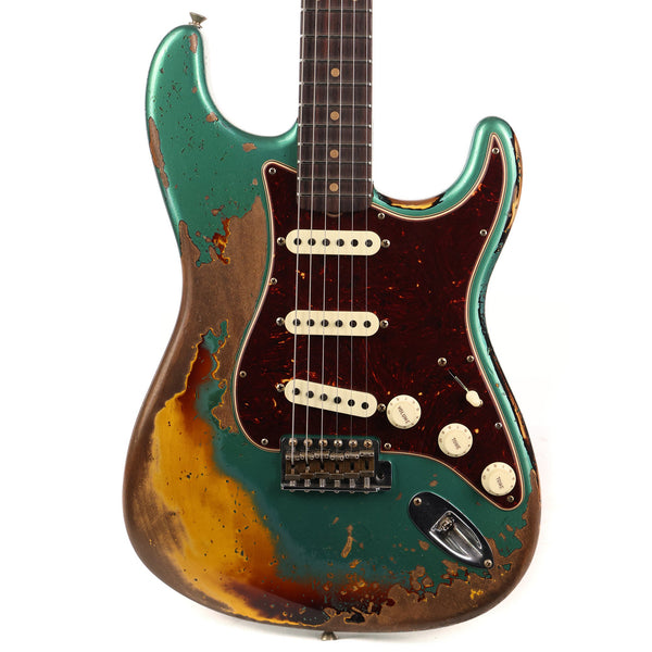 Fender Custom Shop 1961 Stratocaster Super Heavy Relic Faded Aged British Racing Green over 3-Color Sunburst