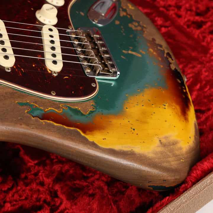 Fender Custom Shop 1961 Stratocaster Super Heavy Relic Faded Aged British Racing Green over 3-Color Sunburst