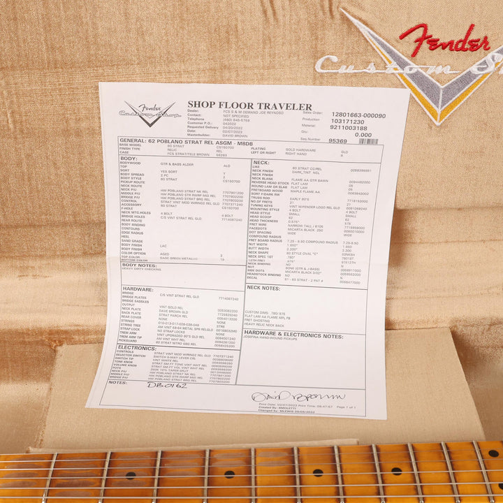 Fender Custom Shop 1962 Poblano Stratocaster Relic Aged Sage Green Metallic Masterbuilt David Brown