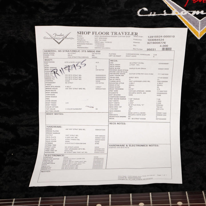 Fender Custom Shop 1960 Stratocaster Relic 3-Tone Sunburst Masterbuilt Dennis Galuszka