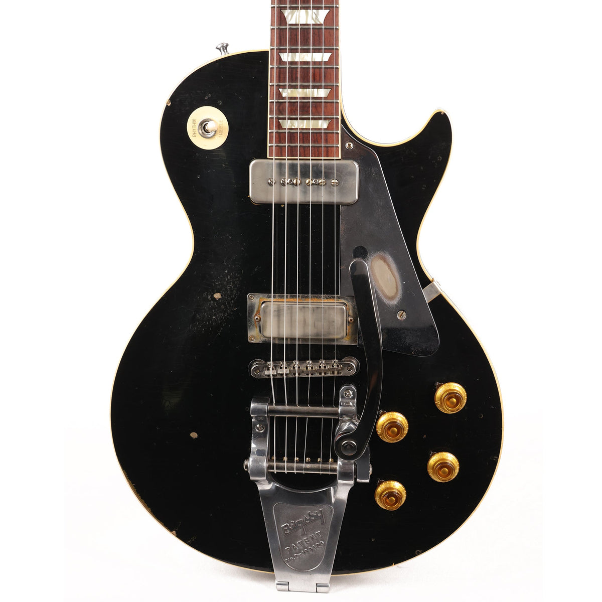 Gibson Custom Shop 1956 Les Paul Made 2 Measure Black over Gold Headstock Repair — 1