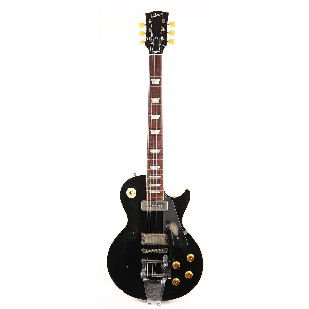 Gibson Custom Shop 1956 Les Paul Made 2 Measure Black over Gold Headstock Repair — 2