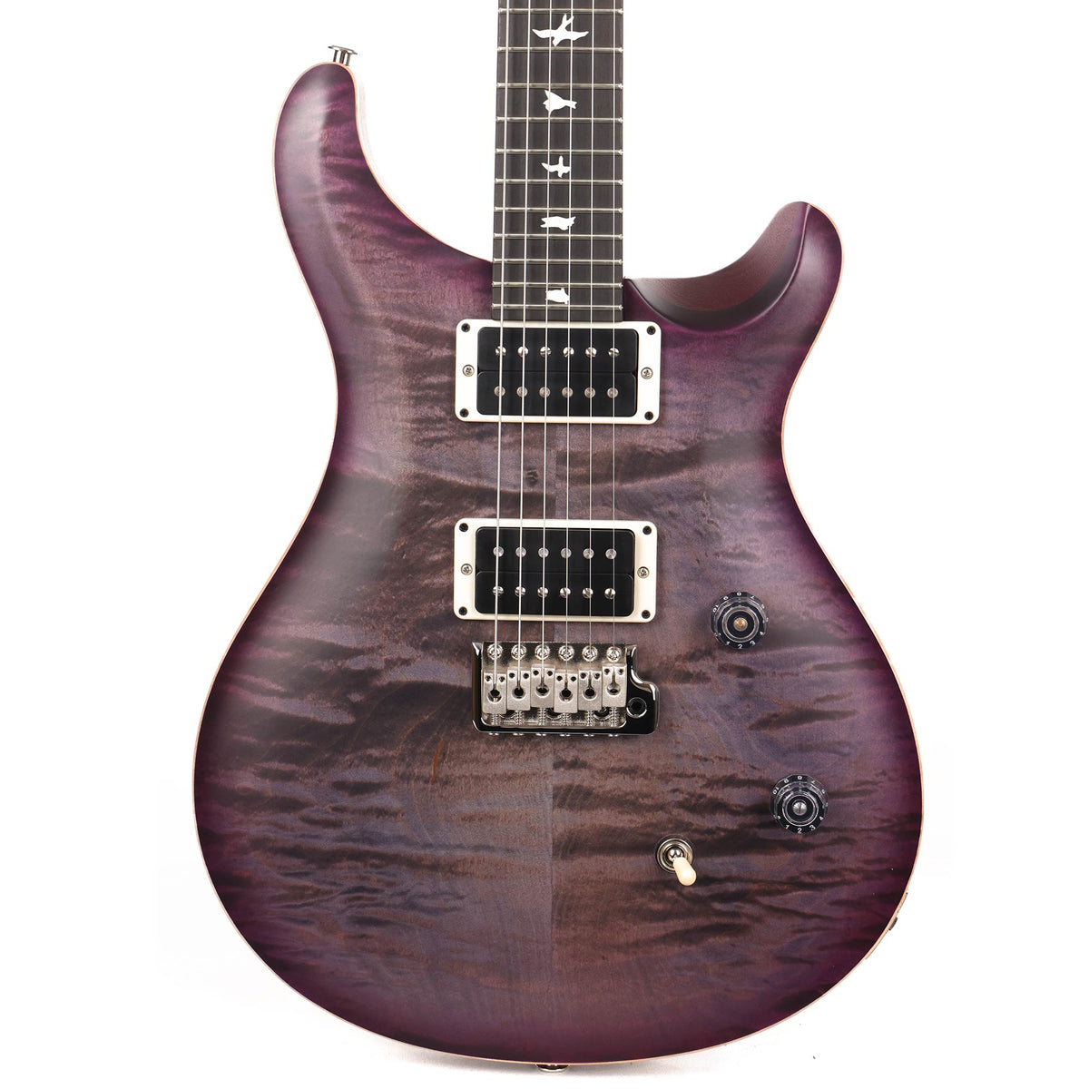 PRS Wood Library CE24 Satin Quilt Top Music Zoo Exclusive Faded Grey Black Purple Burst — 1