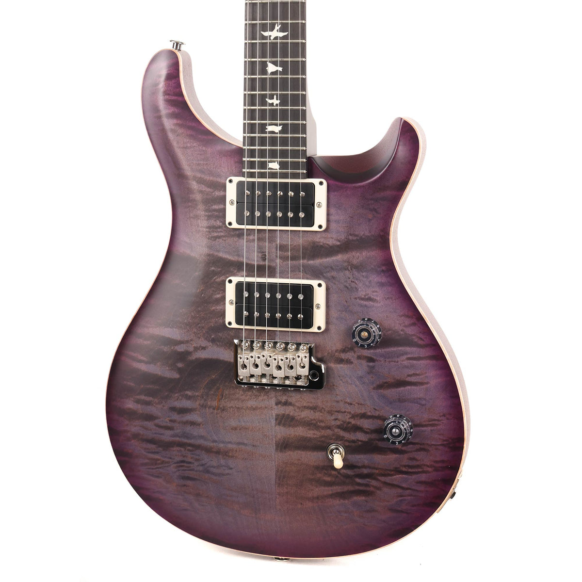 PRS Wood Library CE24 Satin Quilt Top Music Zoo Exclusive Faded Grey Black Purple Burst — 7