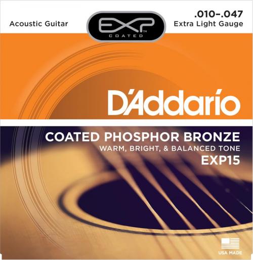 D'Addario EXP Coated Phosphor Bronze Acoustic Strings (X-Light 10-47)
