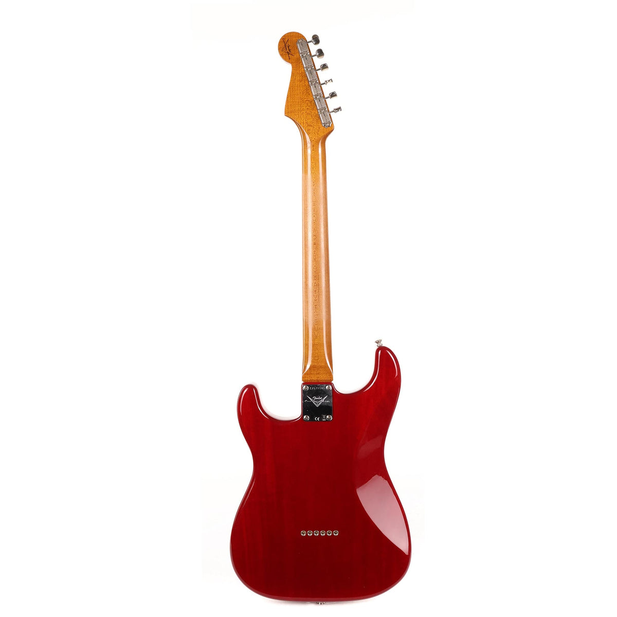 Fender Custom Shop Michigan Mahogany P-90 Stratocaster Aged Crimson Transparent — 3