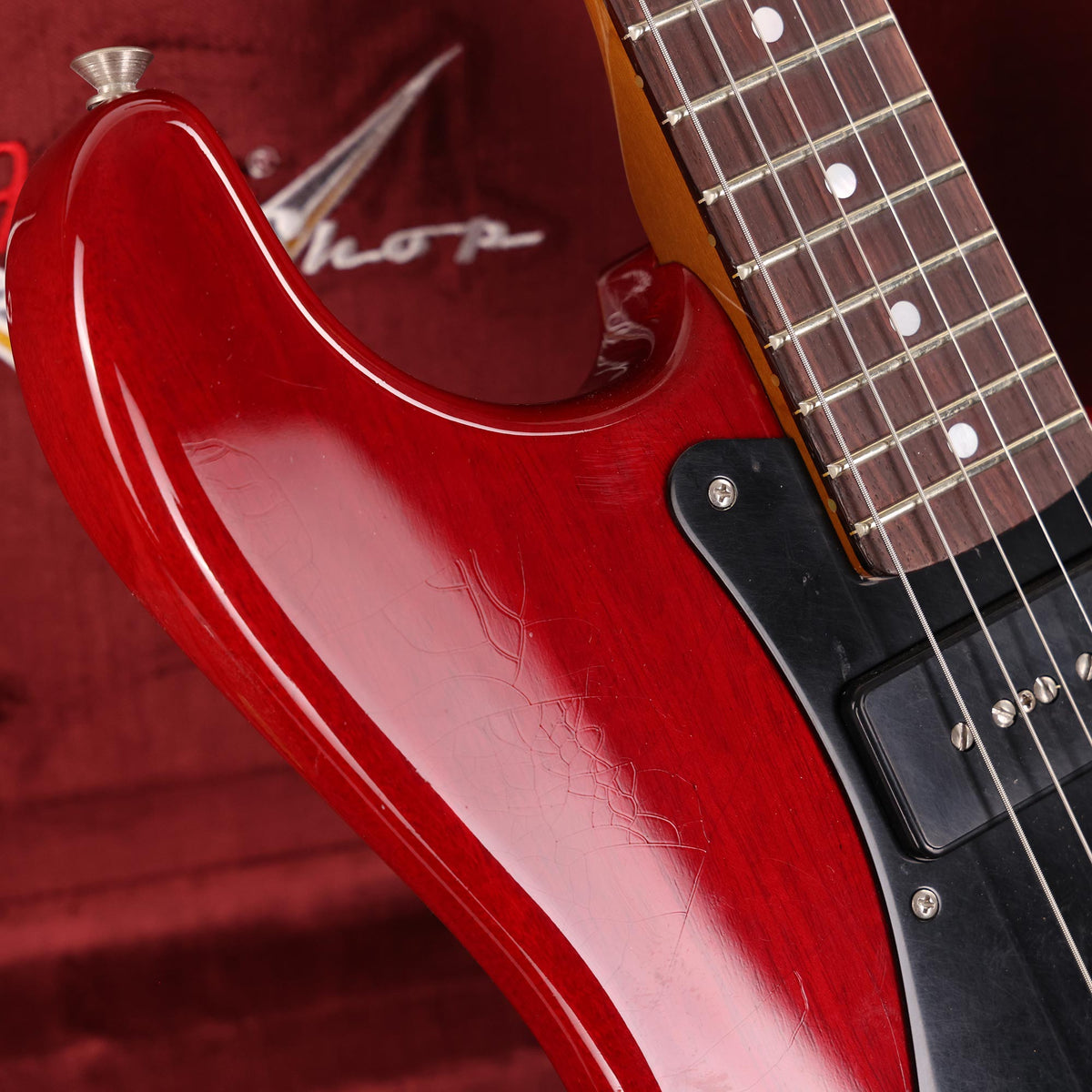 Fender Custom Shop Michigan Mahogany P-90 Stratocaster Aged Crimson Transparent — 9