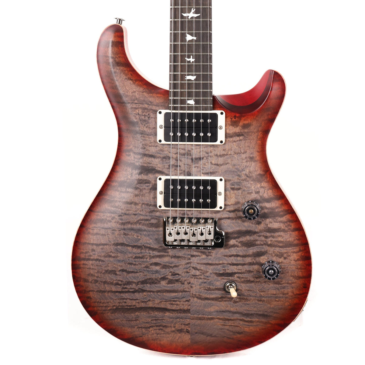 PRS Wood Library CE24 Satin Quilt Top Faded Grey Black Cherry Burst Used — 1
