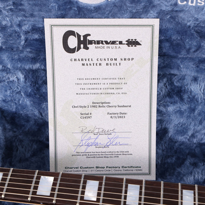 Charvel Custom Shop 1982 Style 2 Stephen Stern Tribute Relic Brazilian Rosewood Cherry Sunburst