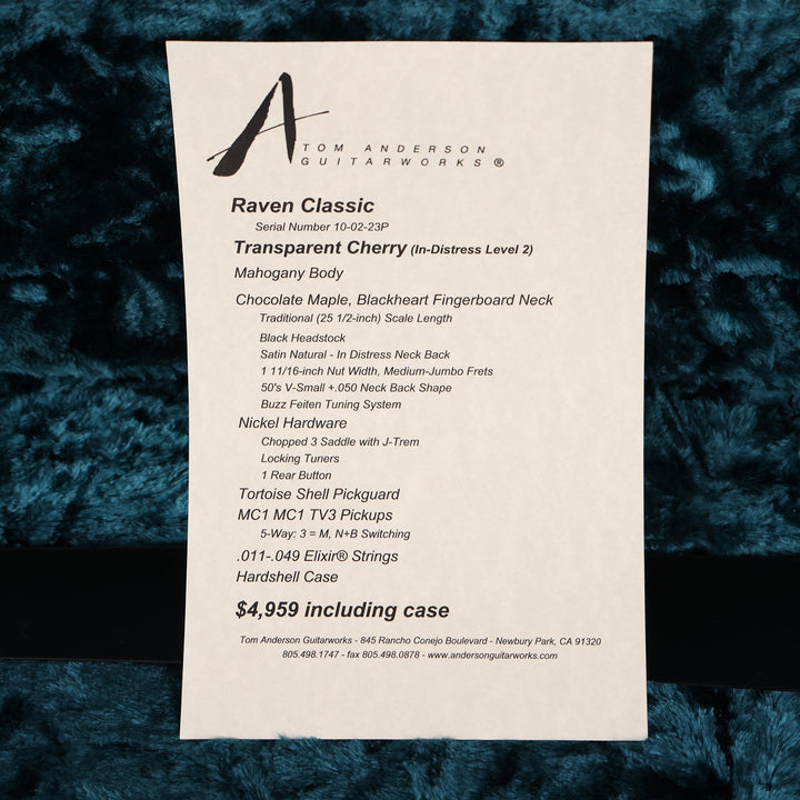 Tom Anderson Raven Classic Transparent Cherry In-Distress Level 2
