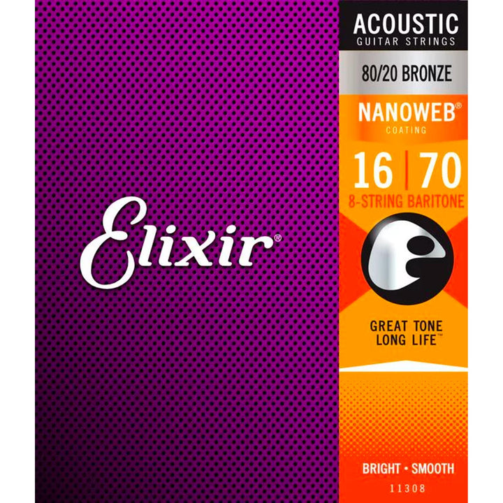 Elixir Nanoweb Acoustic Strings (Baritone 8-String 16-70)