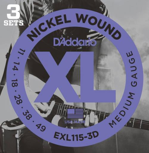 D'Addario 3-Pack Nickel Wound Electric Strings (Blues/Jazz Rock 11-49)