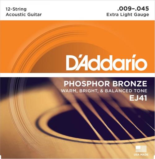 D'Addario Phosphor Bronze 12-String Acoustic Strings (Extra Light 9-45)