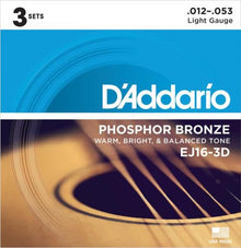 D'Addario 3-Pack Phosphor Bronze Acoustic Strings (Light 12-53)