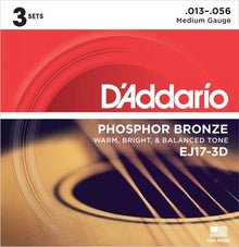D'Addario 3-Pack Phosphor Bronze Acoustic Strings (Medium 13-56)