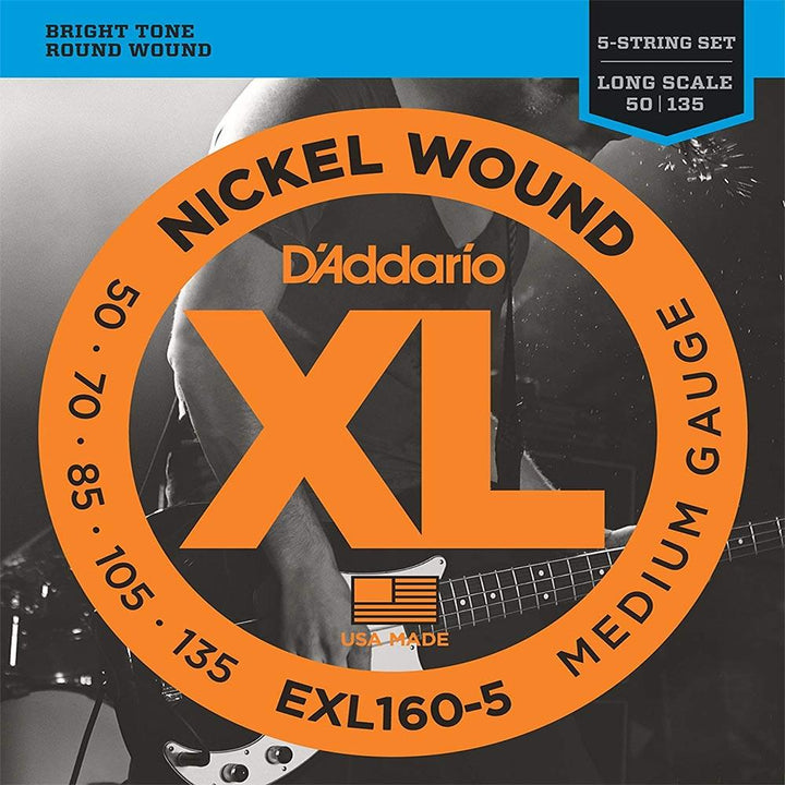 D'Addario Nickel Wound 5-String Bass Strings (Medium 50-135)