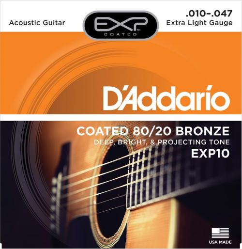 D'Addario EXP Coated 80/20 Bronze Acoustic Strings (X-Light 10-47)