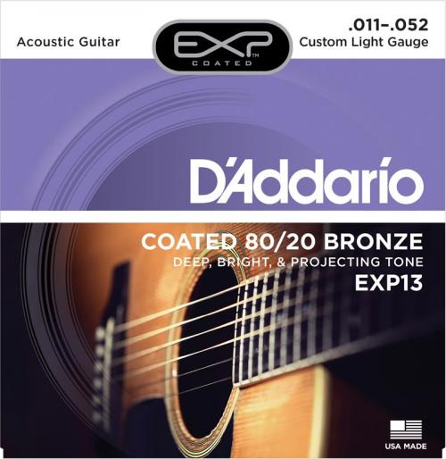 D'Addario EXP Coated 80/20 Bronze Acoustic Strings (Custom Light 11-52)