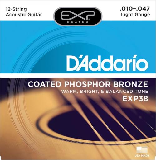 D'Addario EXP Coated Bronze 12-String Acoustic Strings (Light 10-47)